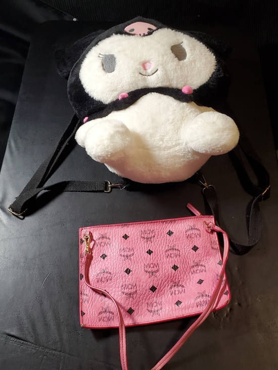 MCM Handbags - MCM Pink Monogram Leather Crossbody Pouch And Hello Kitty Kuromi Plush Backpack